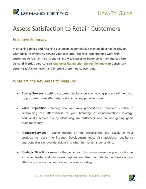 Assess Satisfaction To Retain Customers