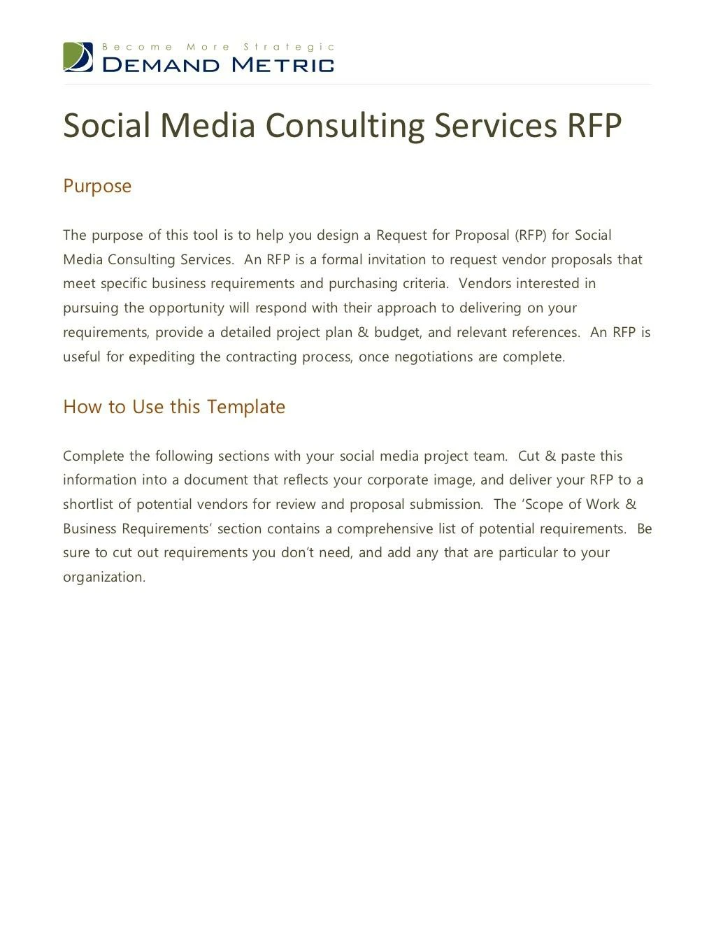 social media consulting services rfp