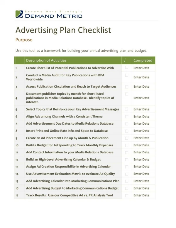 Advertising Plan Checklist