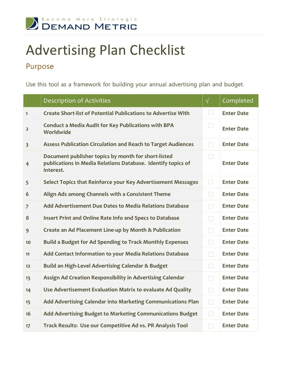 advertising plan checklist