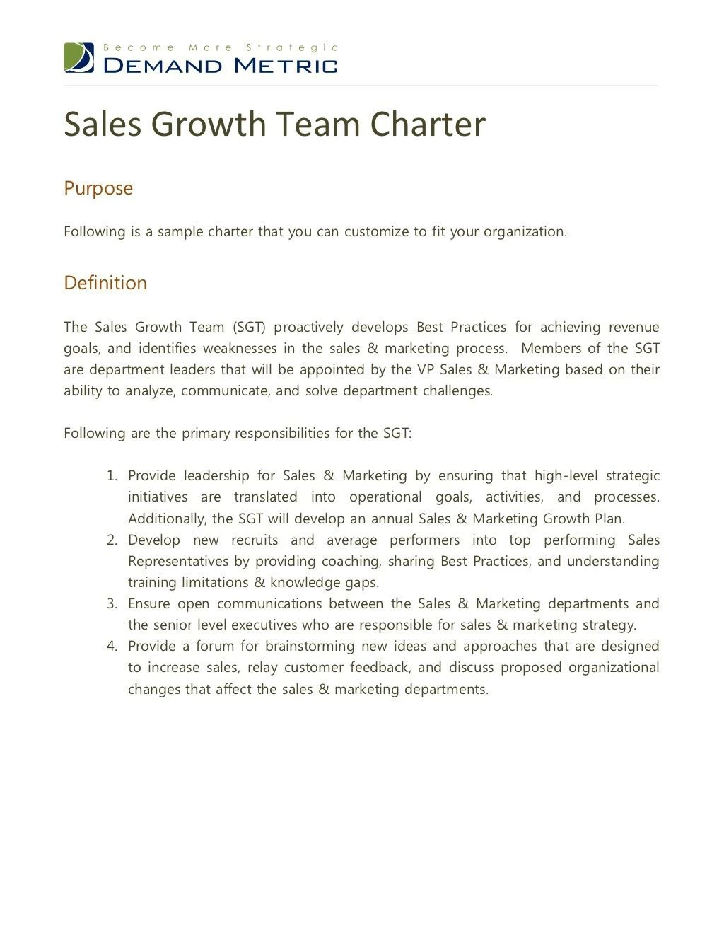 sales growth team charter