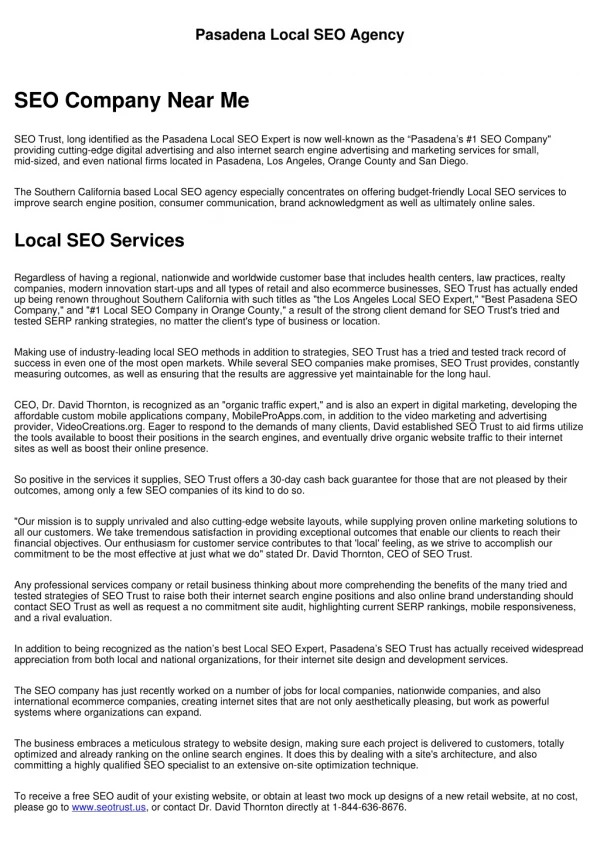 pasadena local seo agency