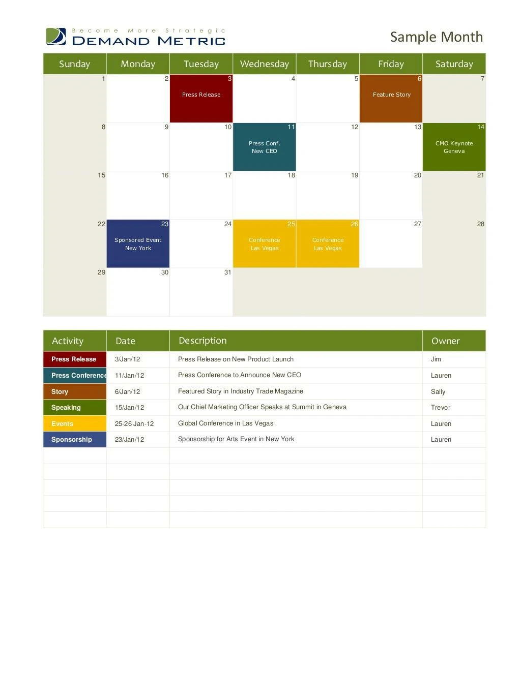 public relations calendar 2012