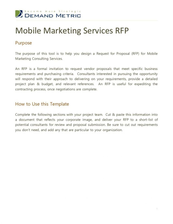 Mobile Marketing RFP Template