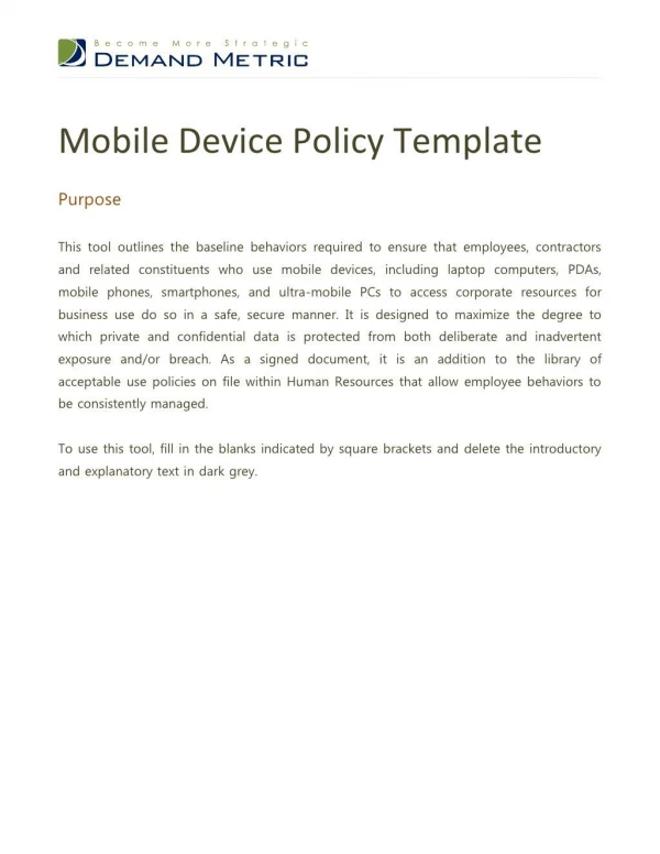 Mobile Device Policy Template