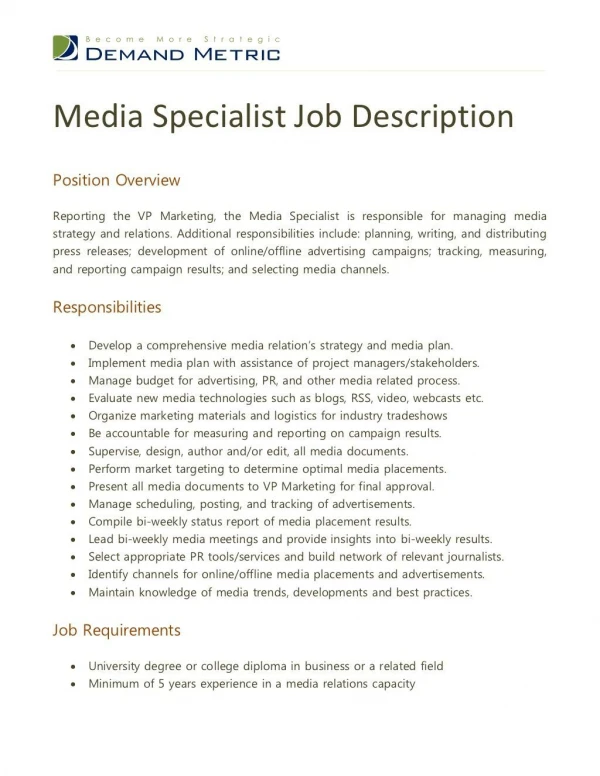 Media Specialist Job Description