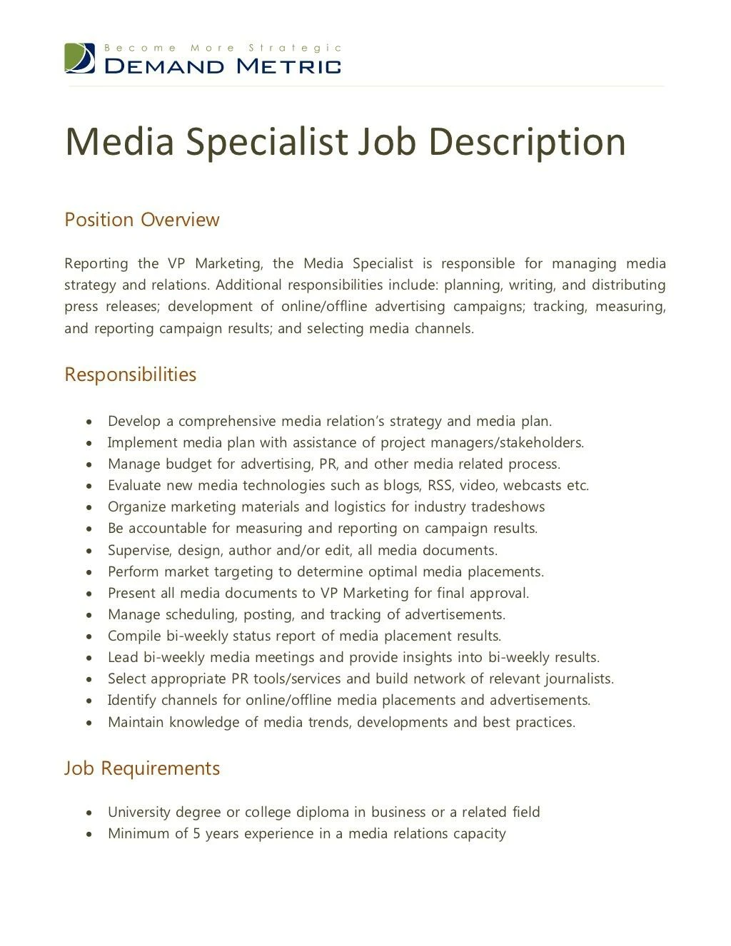 media specialist job description