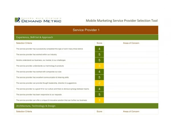 Mobile Marketing Service Provider Selection Tool