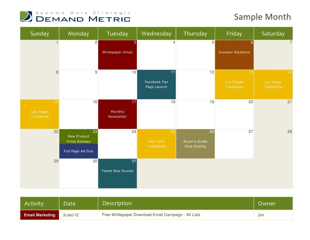 marketing calendar template 2012