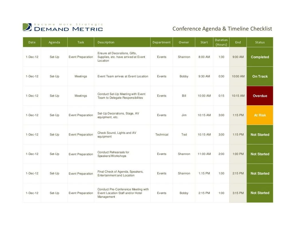 conference agenda timeline checklist