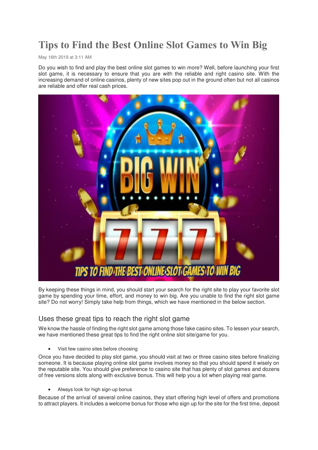 tips to find the best online slot games to win big