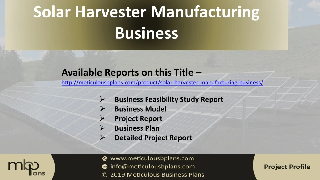 solar harvester manufacturing business