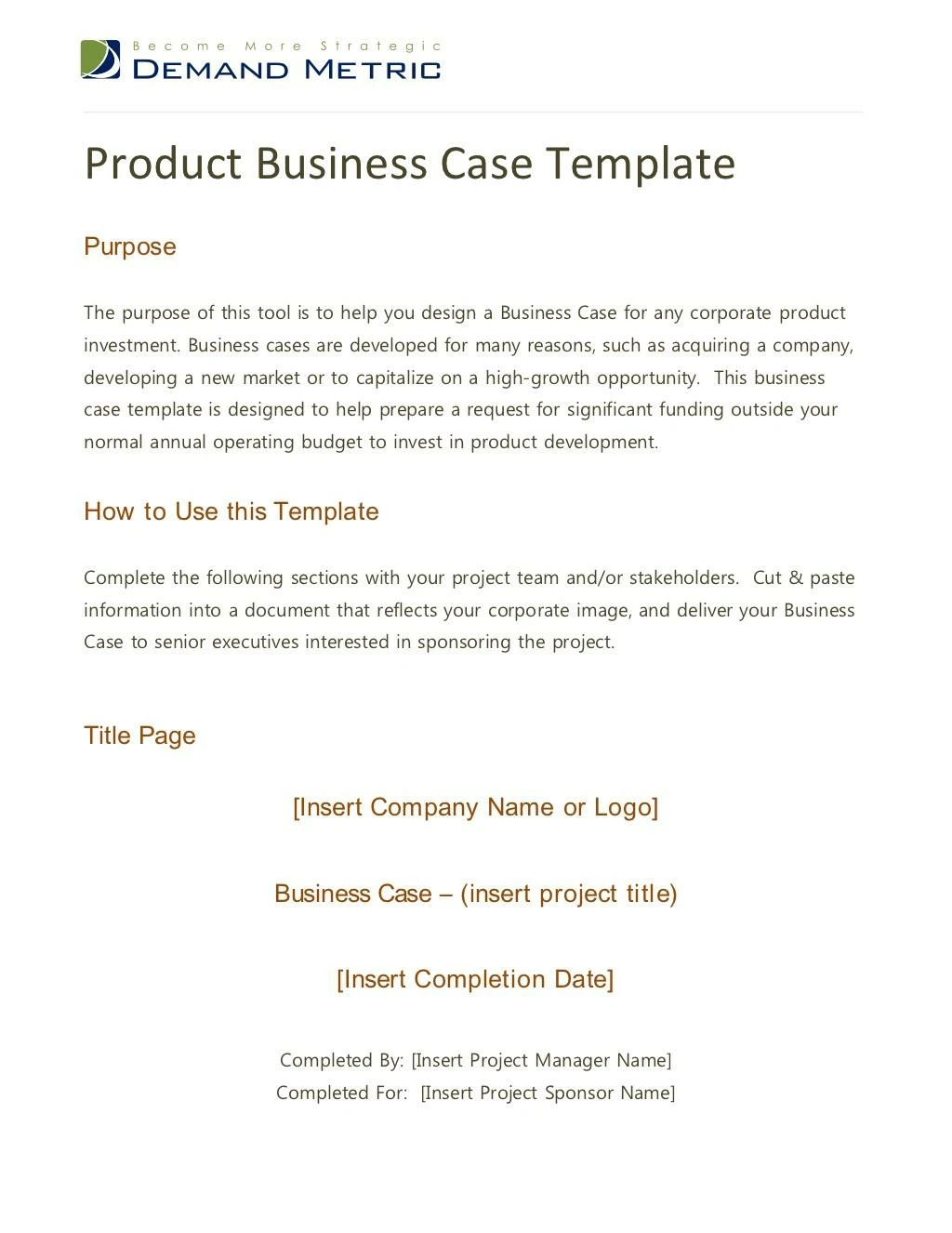 product business case template