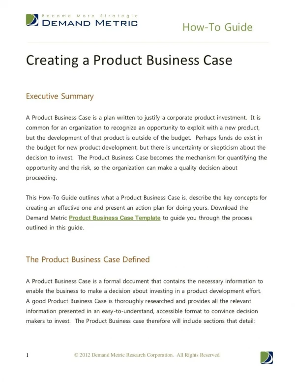How to Guide - Creating a Product Business Case