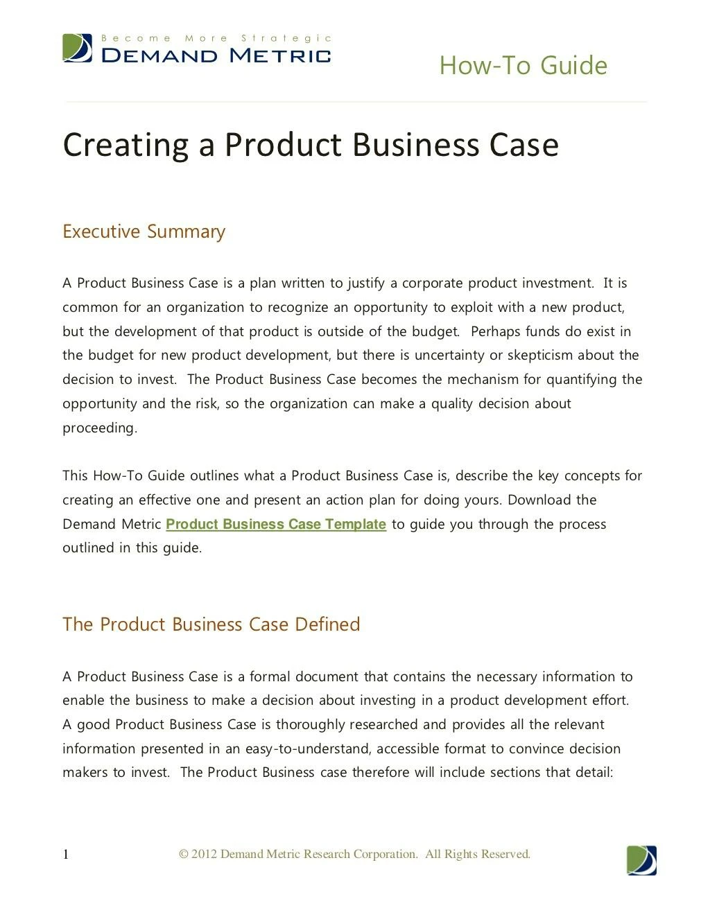 how to guide creating a product business case