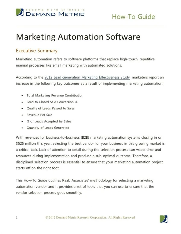Marketing Automation Software Selection