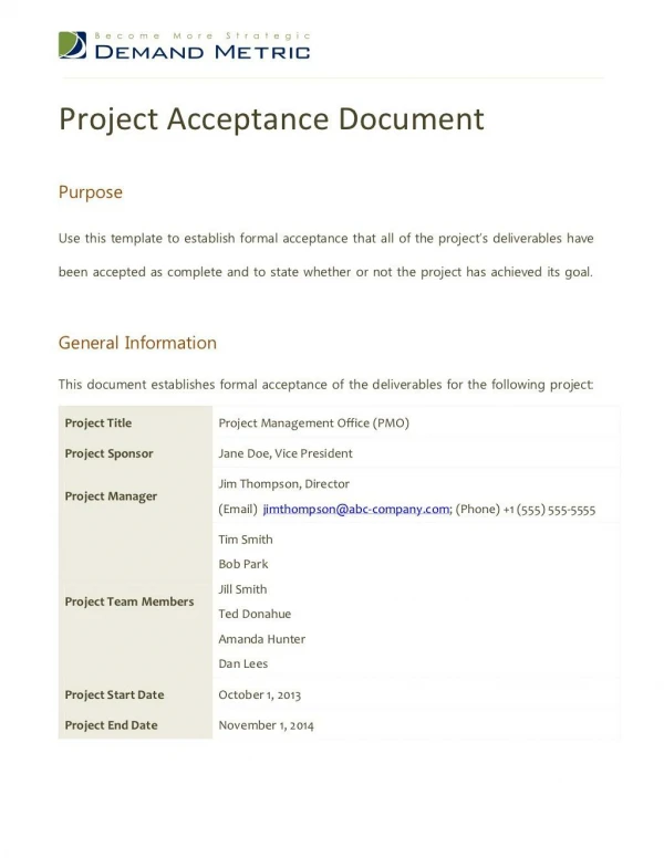 Project Acceptance Document