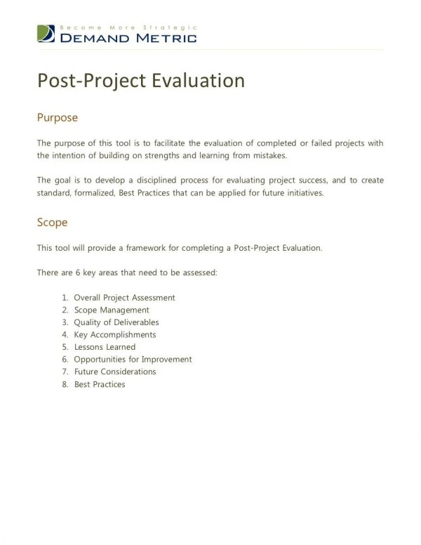 Post project evaluation template