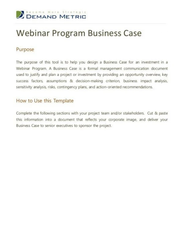 Webinar program business case template