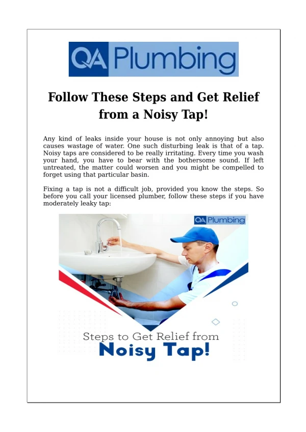 Follow These Steps and Get Relief from a Noisy Tap!