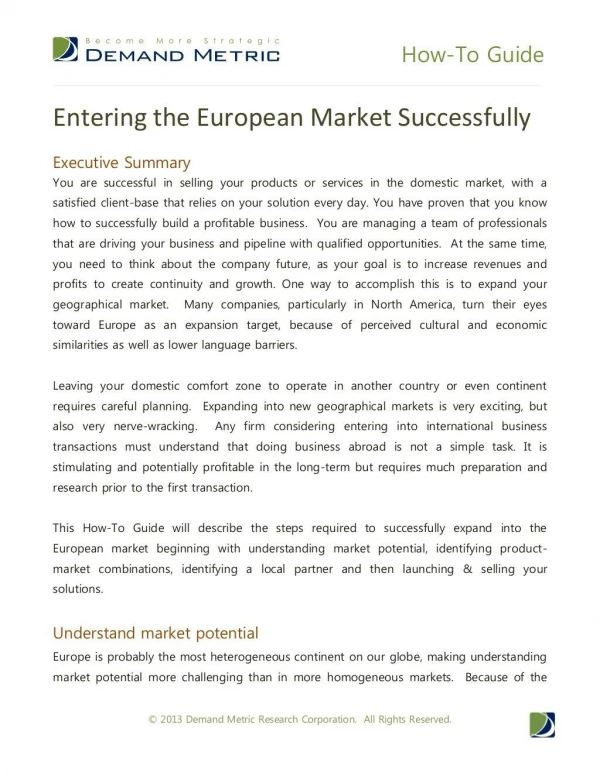 How-To Guide - European Market Entry
