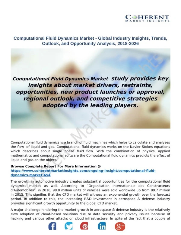 Computational Fluid Dynamics Market - Global Industry Insights, Trends, Outlook, and Opportunity Analysis, 2018-2026