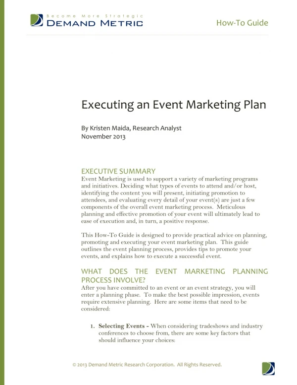 How-to-Guide - Executing an Event Marketing Plan