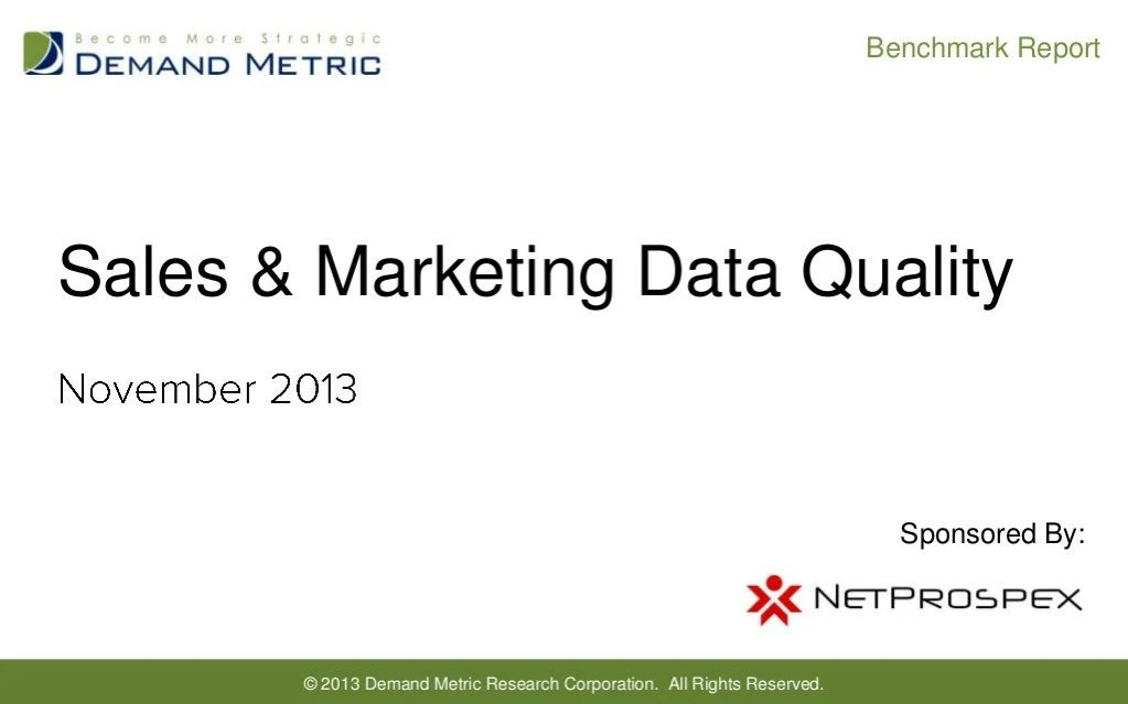 sales marketing data quality benchmark report