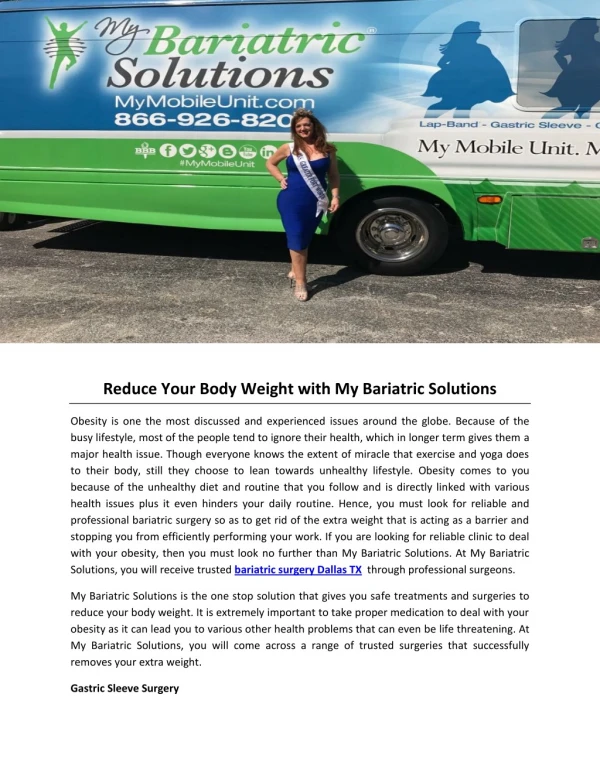 Reduce Your Body Weight with My Bariatric Solutions