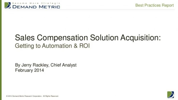 Sales Compensation Solution Acquisition Best Practices Report