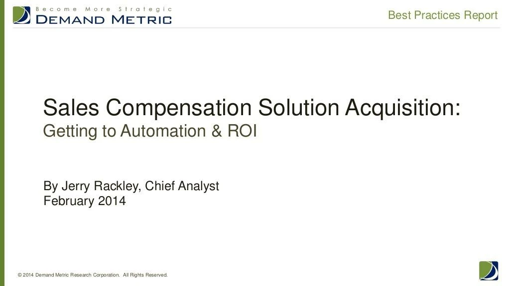 sales compensation solution acquisition best practices report