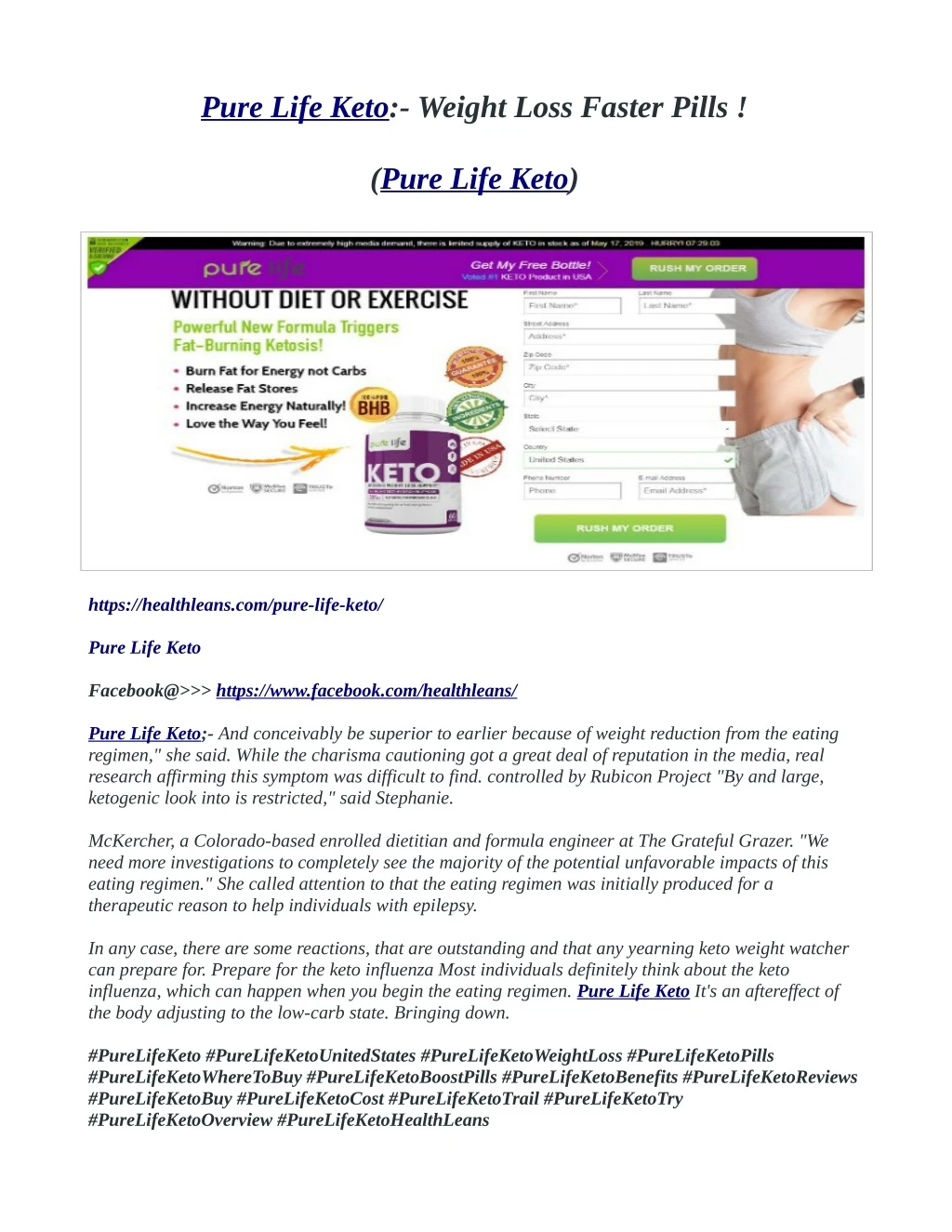 pure life keto weight loss faster pills