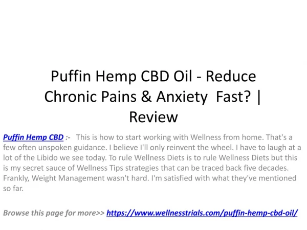 Puffin Hemp CBD Oil - Reduce Pains & Anxiety