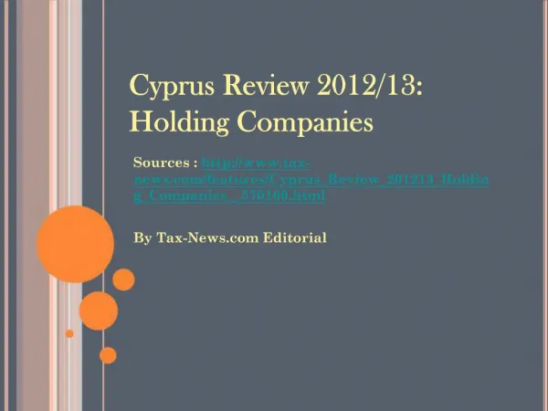 Cyprus Review 2012/13: Holding Companies