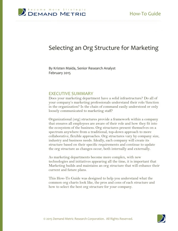 How to guide - selecting an organizational structure for marketing