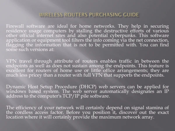 Wireless Routers Purchasing Guide