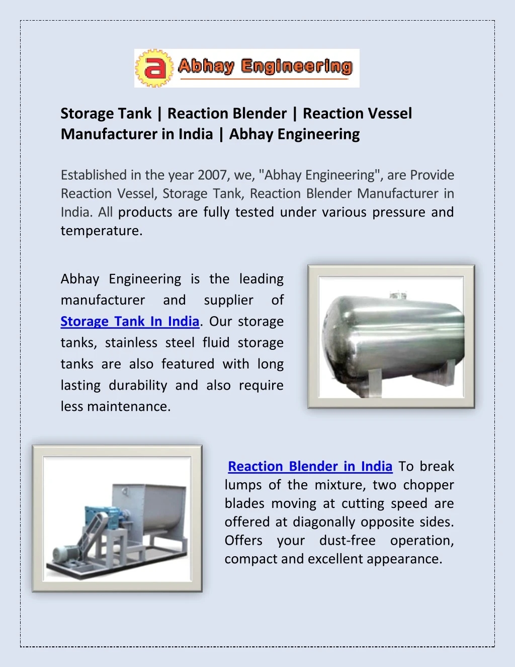storage tank reaction blender reaction vessel