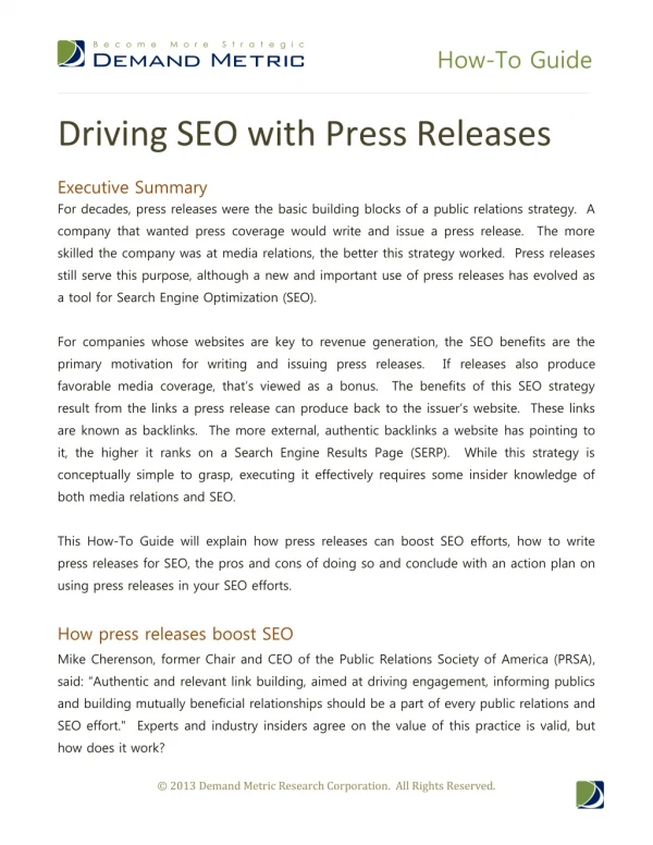 Driving SEO with Press Releases How-To Guide