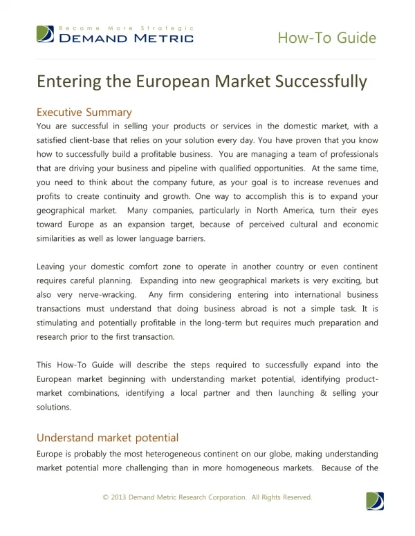 Entering the European Market Successfully How-To Guide