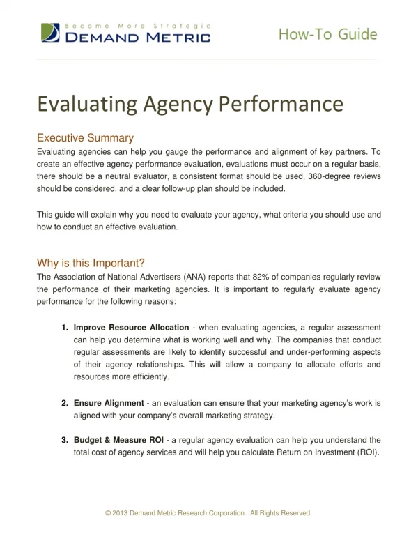 Evaluating Agency Performance How-To Guide