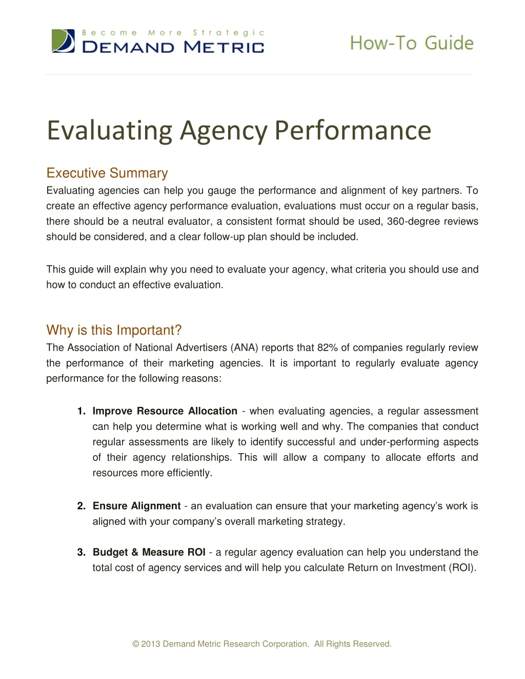evaluating agency performance executive summary