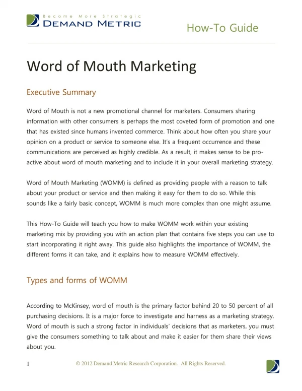Word of Mouth Marketing How-To Guide
