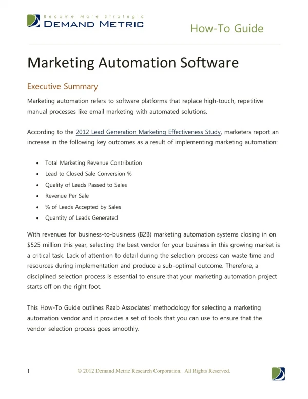 Marketing Automation Software Selection How-To Guide
