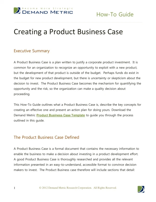 Creating a Product Business Case How-To Guide