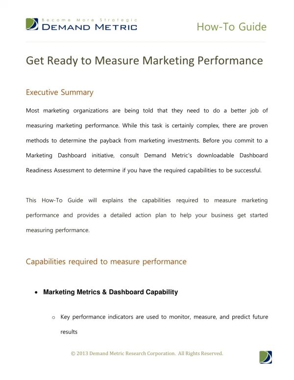 Measuring Marketing Performance How-To Guide