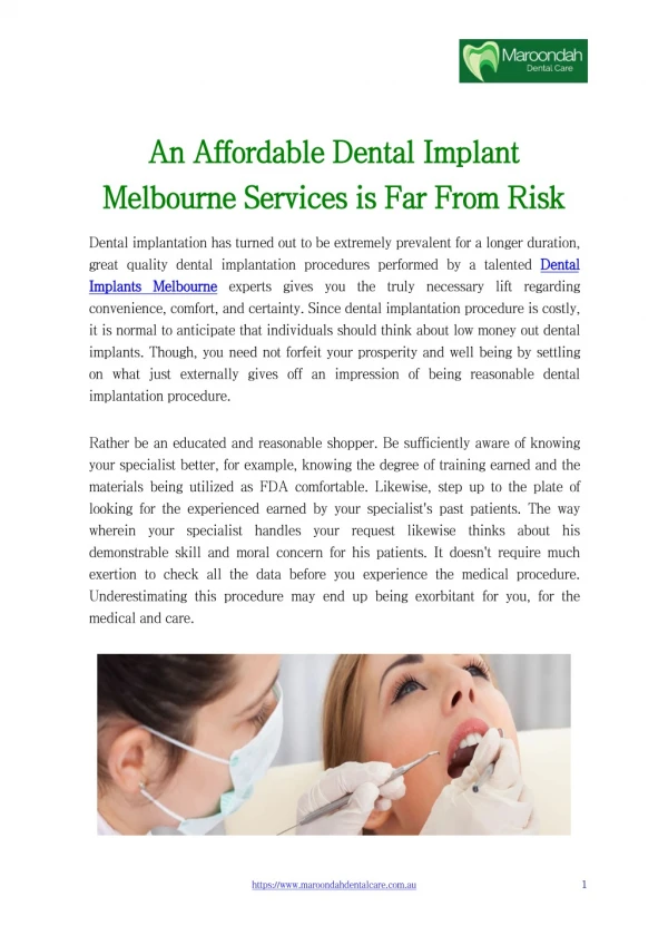 An Affordable Dental Implant Melbourne Services is Far From Risk