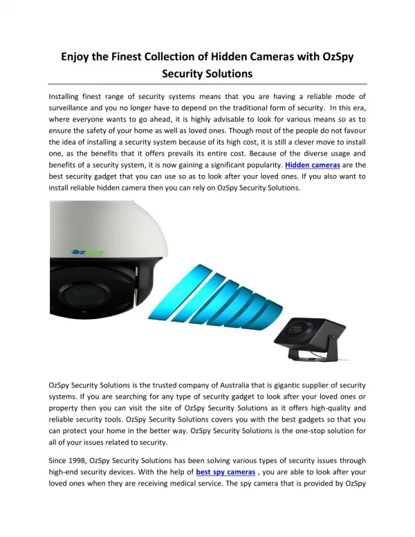 Enjoy the Finest Collection of Hidden Cameras with OzSpy Security Solutions