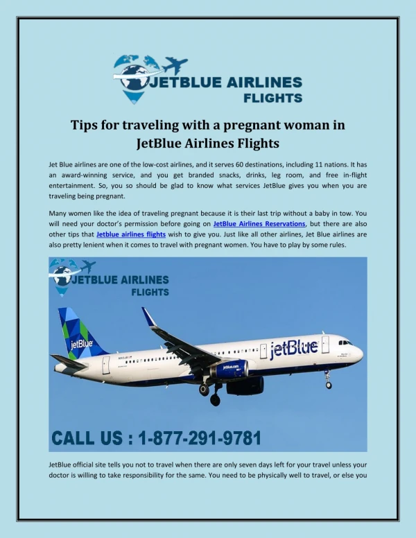 Tips for traveling with a pregnant woman in JetBlue Airlines Flights