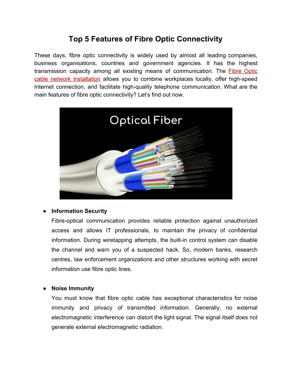 top 5 features of fibre optic connectivity