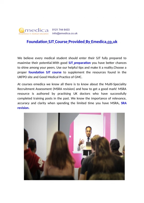 Foundation SJT Course Provided By Emedica